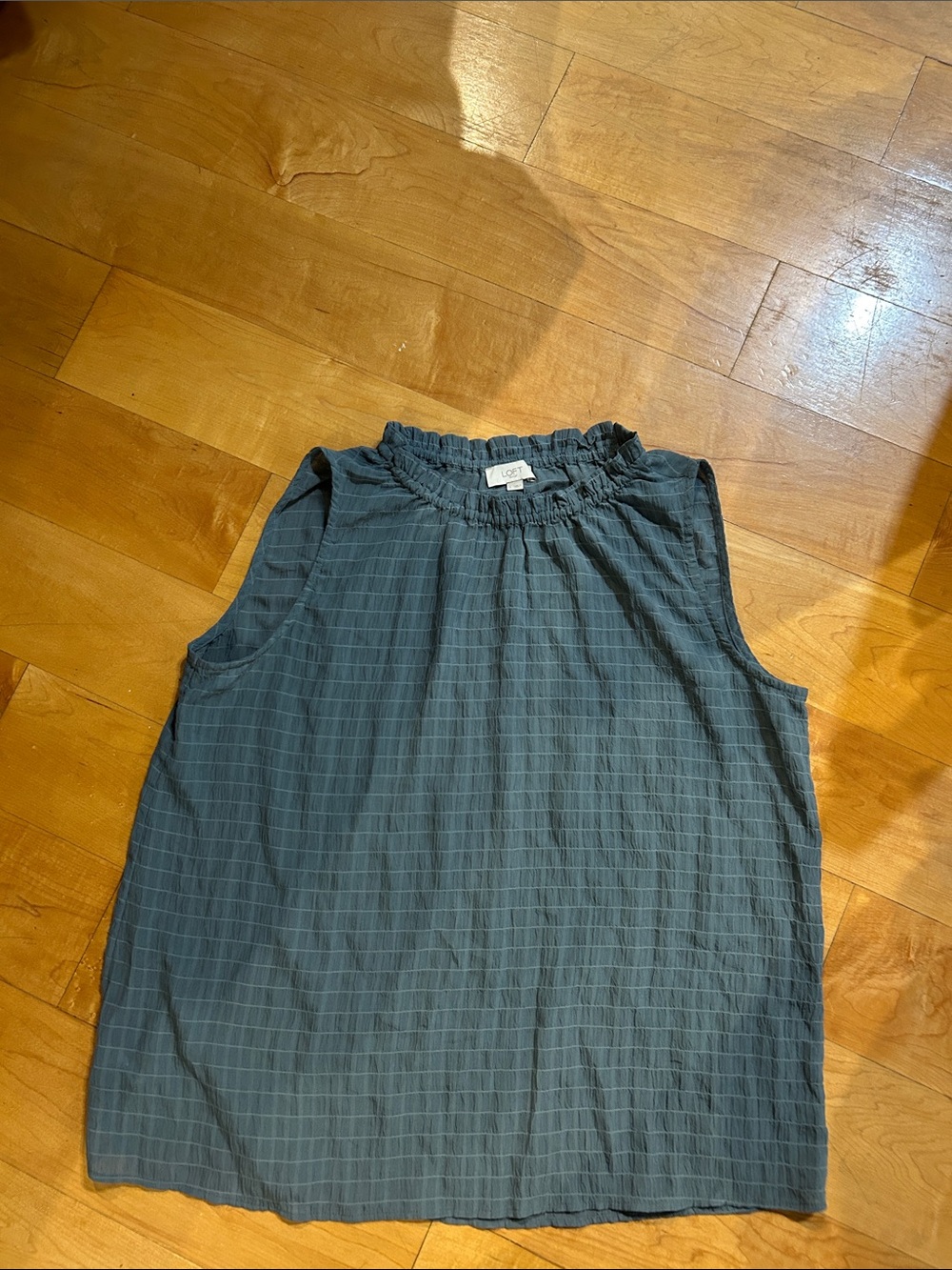 LOFT Slate Blue Ruffle-Neck Sleeveless Top